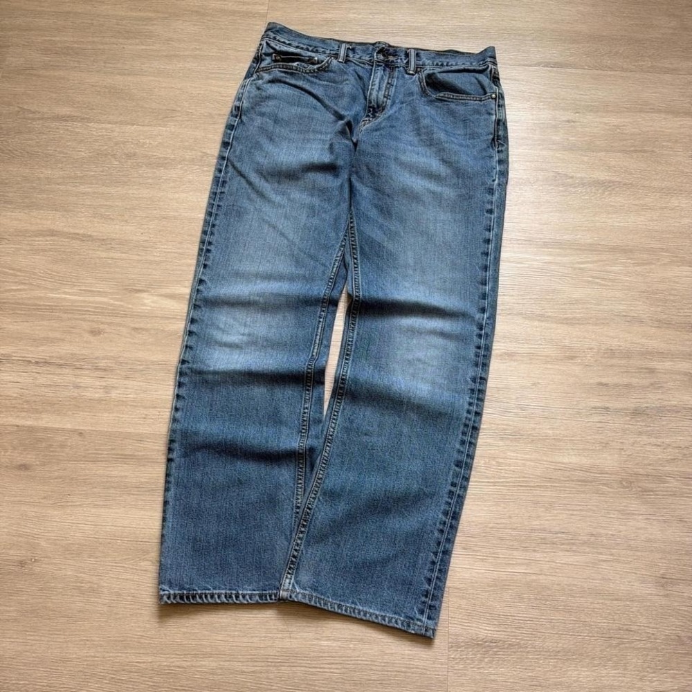 2000s Y2K Straight Stacked Faded Denim Jeans Grunge 32x30